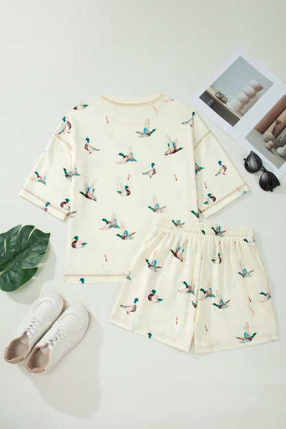 Mallard Duck Oversized Tee & Elastic Shorts Set
