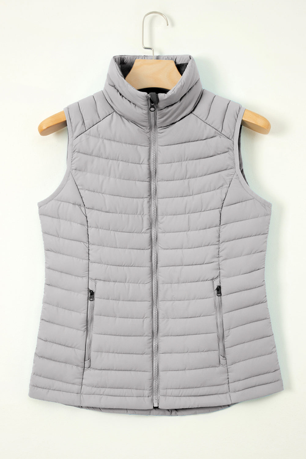 black plush stand collar zip-up puffer vest boutique outerwear