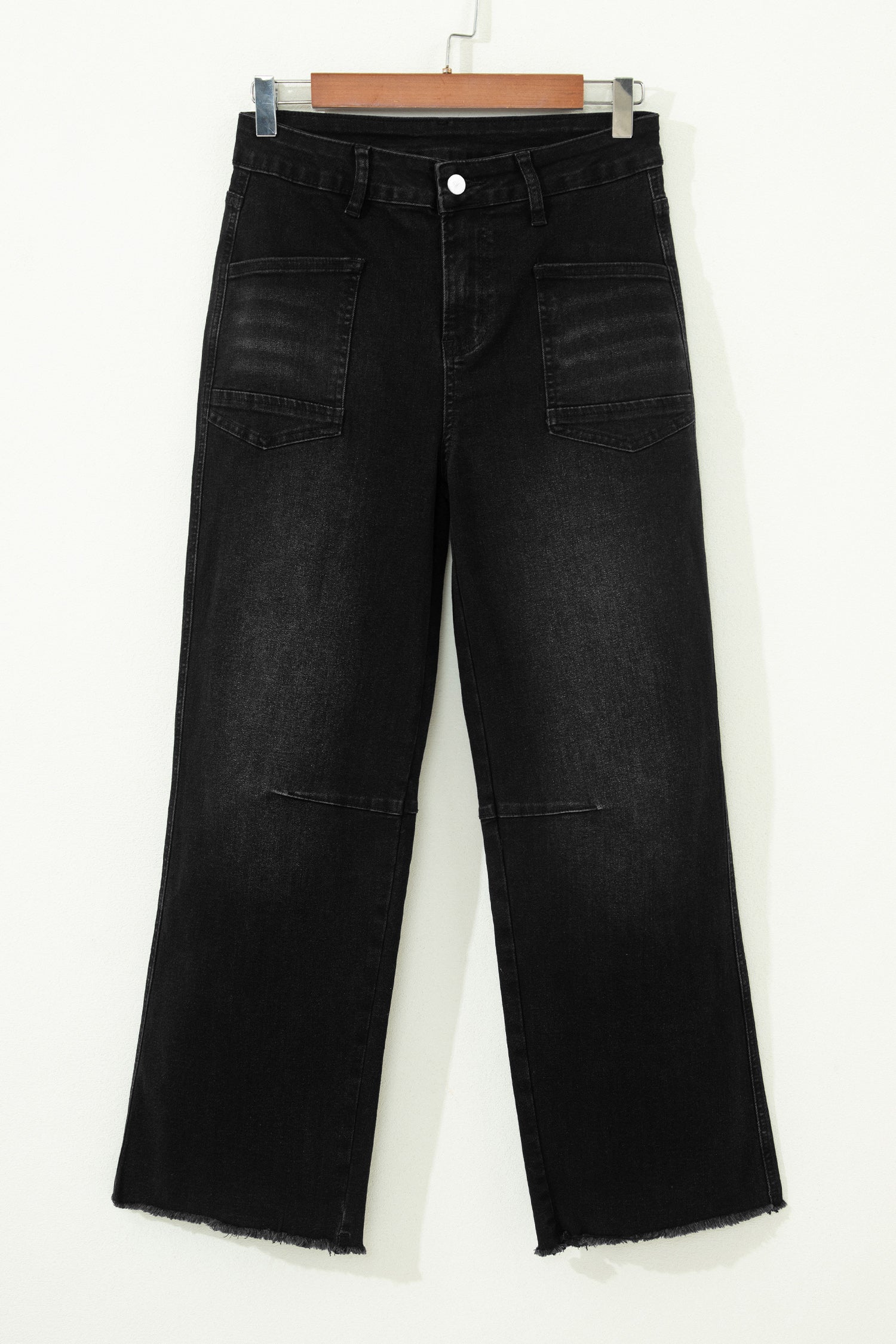 sail blue denim frayed hem cropped straight leg jeans for women