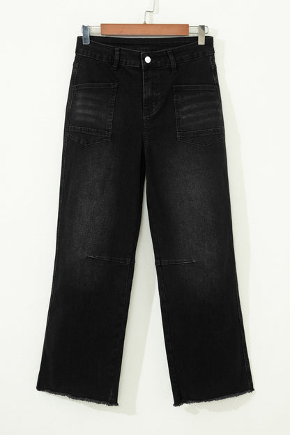 sail blue denim frayed hem cropped straight leg jeans for women