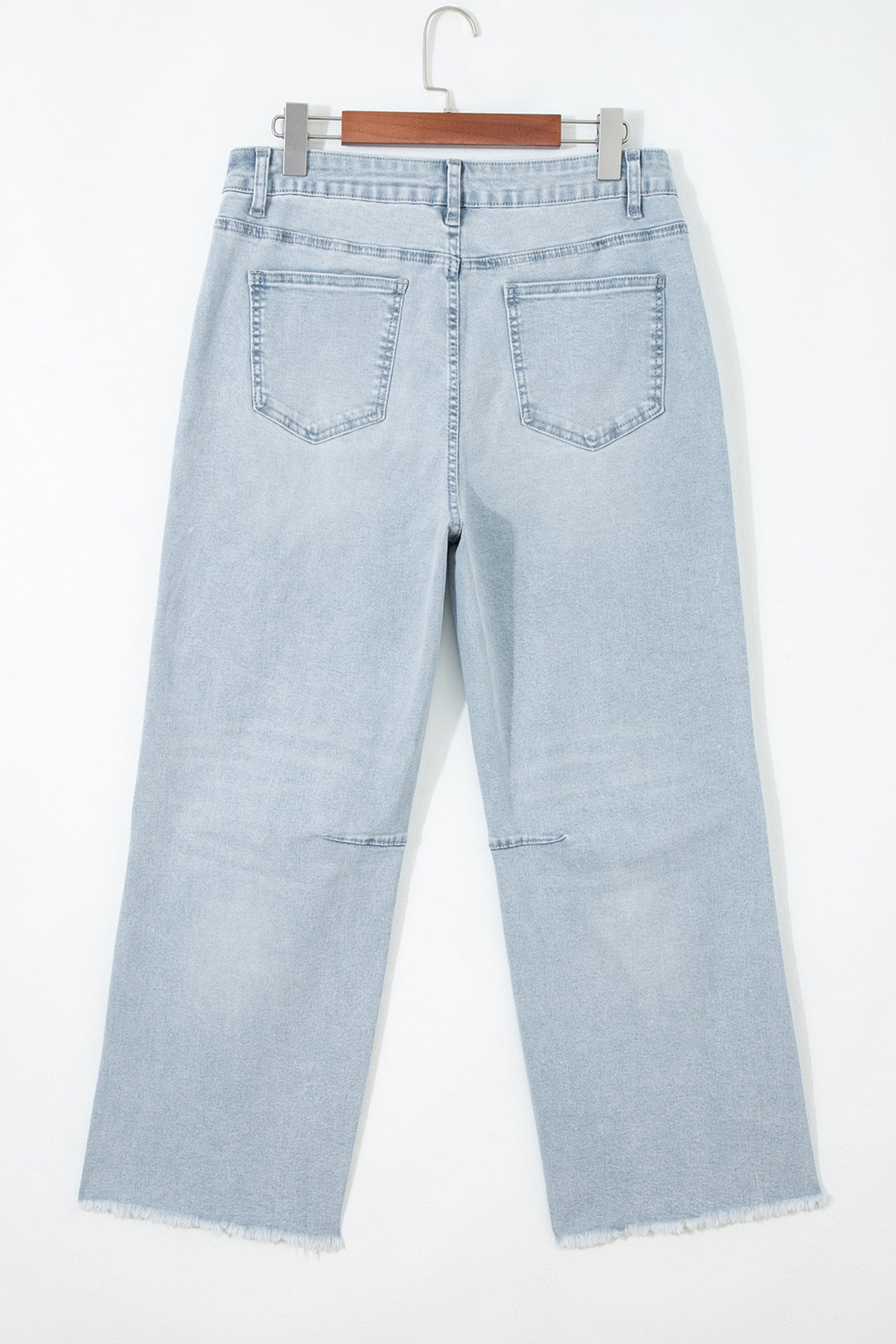 sail blue denim frayed hem cropped straight leg jeans for women