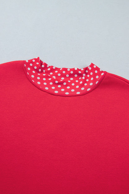 Dark Green Polka Dot Contrast Trim Mock Neck Sweatshirt with mock neck women's boutique fashion