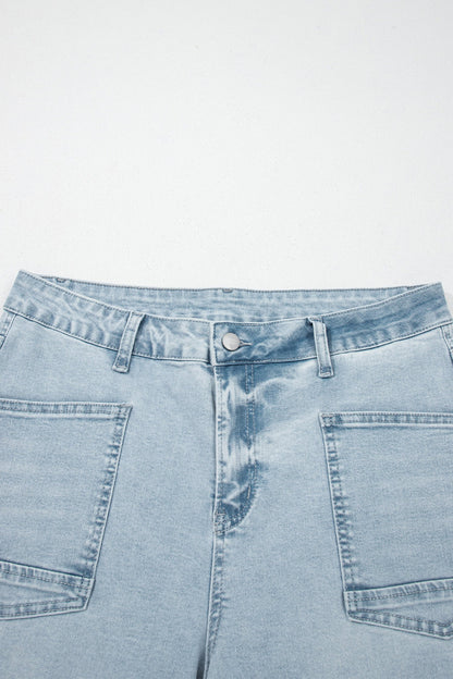 sail blue denim frayed hem cropped straight leg jeans for women