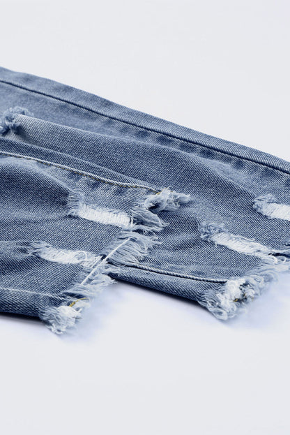 Georgia distressed skinny capri jeans in sky blue washed denim for women
