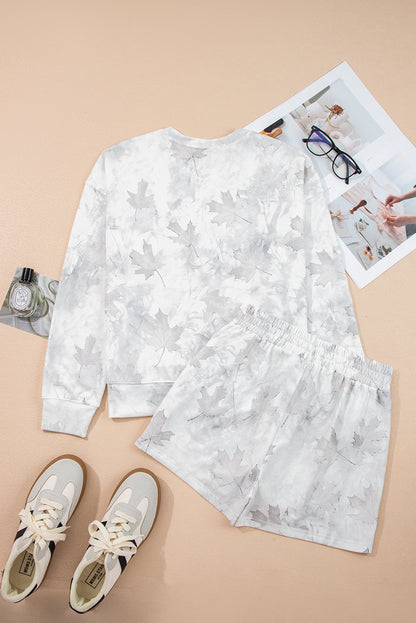Beige camo abstract short sleeve top and elastic waist shorts set boutique loungewear outfit