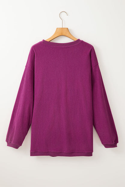 Light Grey ribbed corduroy oversized long sleeve sweatshirt with cozy boutique styling
