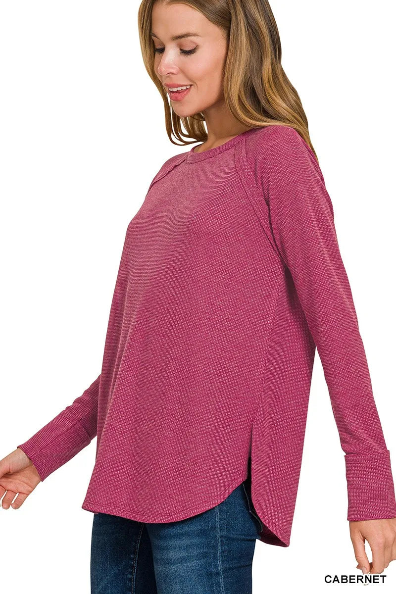 Zenana Baby Waffle Long Sleeve Top boutique fashion apparel with stylish details and comfortable fit