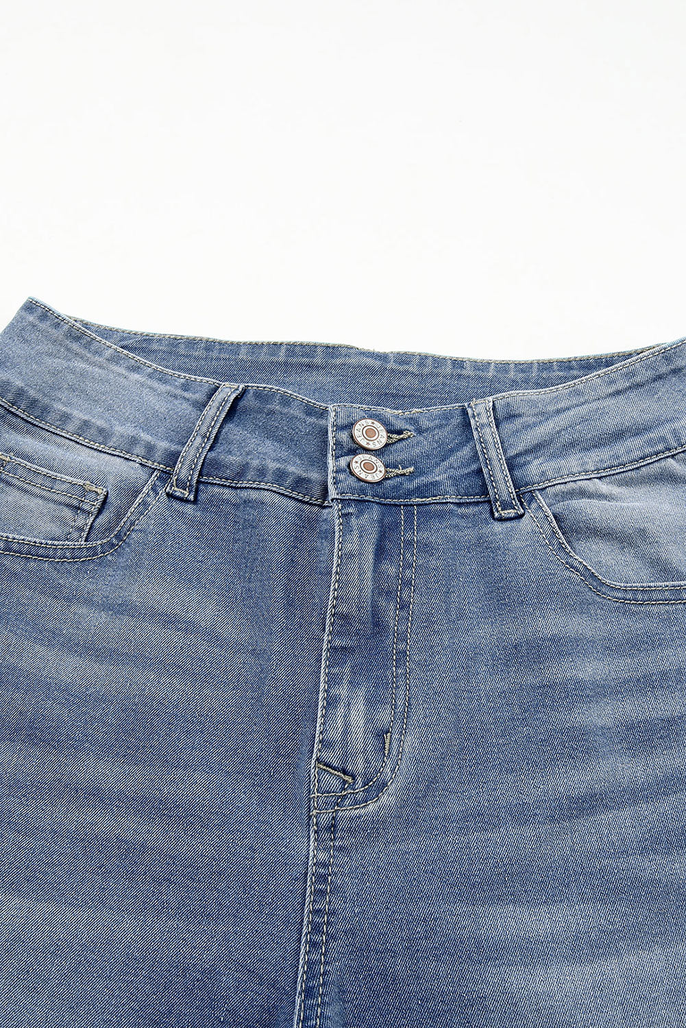 sky blue buttoned high waist raw hem skinny jeans for women