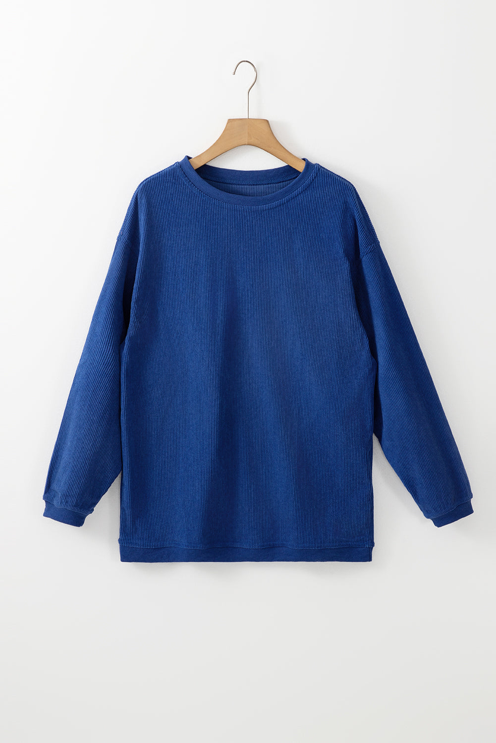 Chestnut ribbed corduroy oversized long sleeve sweatshirt with cozy boutique styling