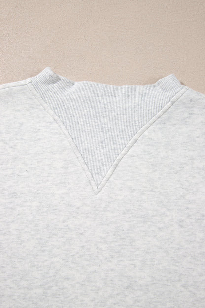 Light Gray Solid Fleece Lined Mock Neck Ribbed Trim Sweatshirt with fleece-lined comfort and mock neck women's boutique fashion