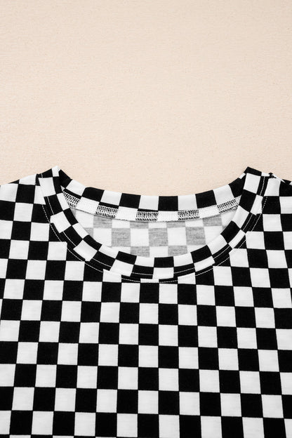 black checker short sleeve tee and pants lounge set for women