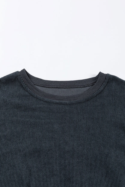 Apricot ribbed corduroy oversized long sleeve sweatshirt with cozy boutique styling