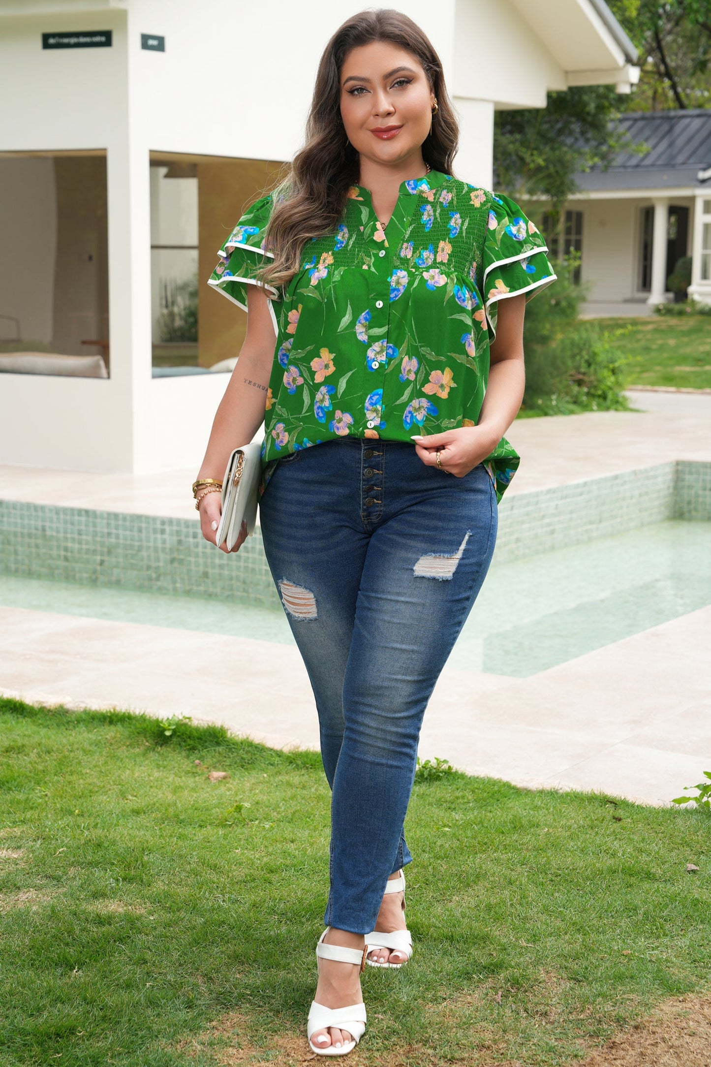 Keilani Short Sleeve Floral PLUS Top boutique clothing from Mollie Mae Boutique