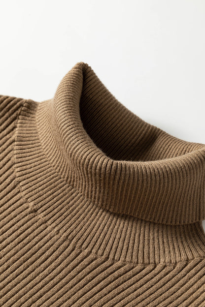 light French beige ribbed knit sleeveless turtleneck boutique top