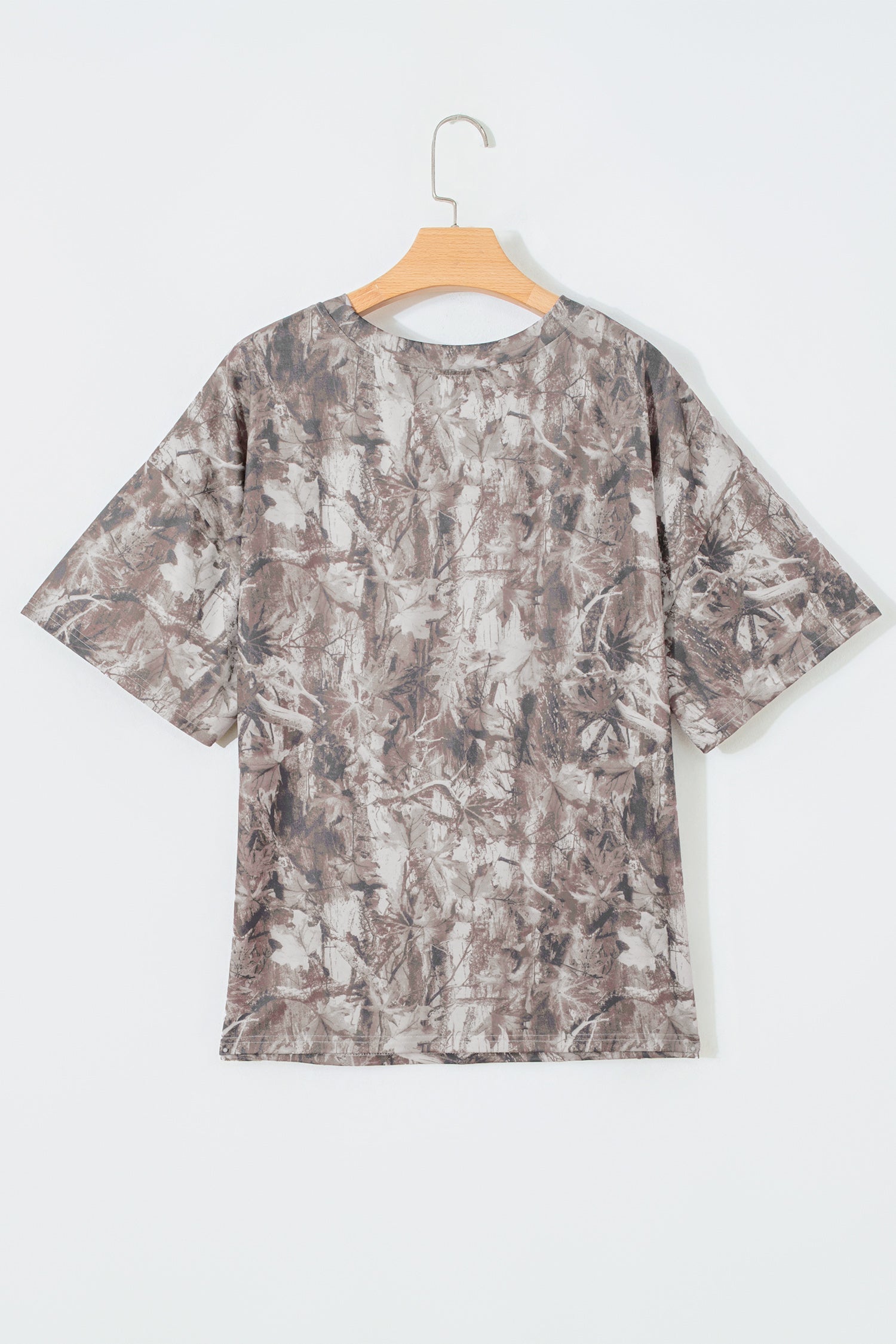 Plus size khaki woodland camouflage short sleeve drop shoulder T-shirt with relaxed fit