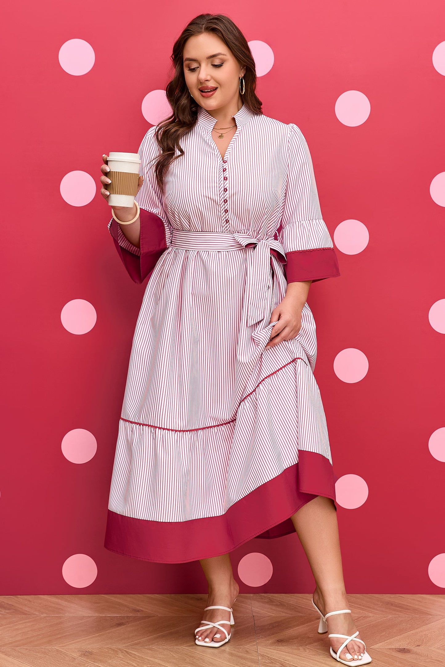 Charlee Hem Pinstriped Midi PLUS Dress boutique clothing from Mollie Mae Boutique