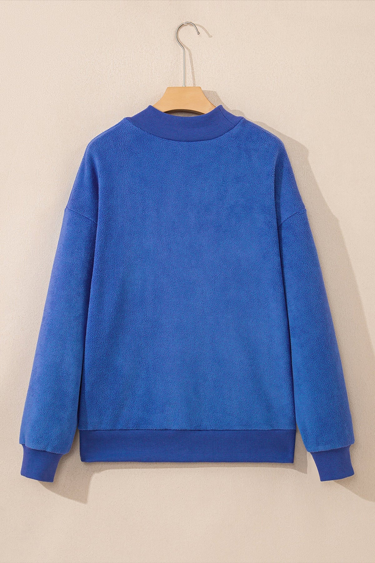Bluing reversible mock neck drop shoulder oversized sweatshirt with relaxed boutique styling