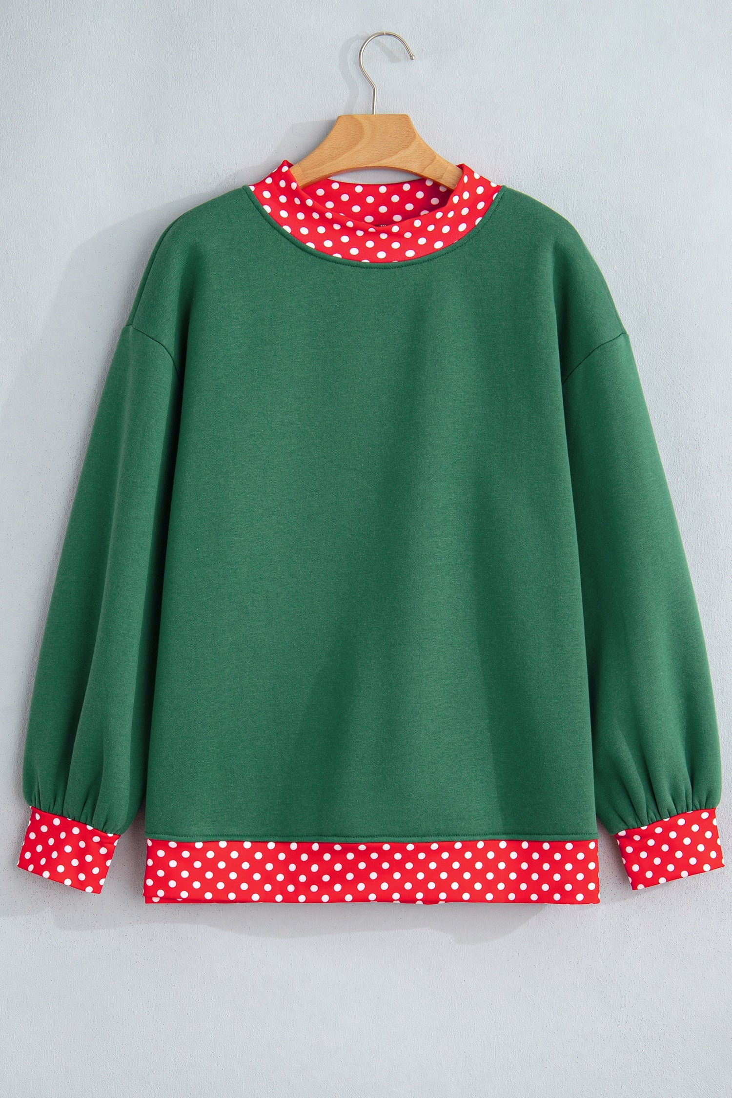 Red Polka Dot Contrast Trim Mock Neck Sweatshirt with mock neck women's boutique fashion