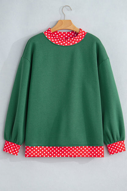 Red Polka Dot Contrast Trim Mock Neck Sweatshirt with mock neck women's boutique fashion