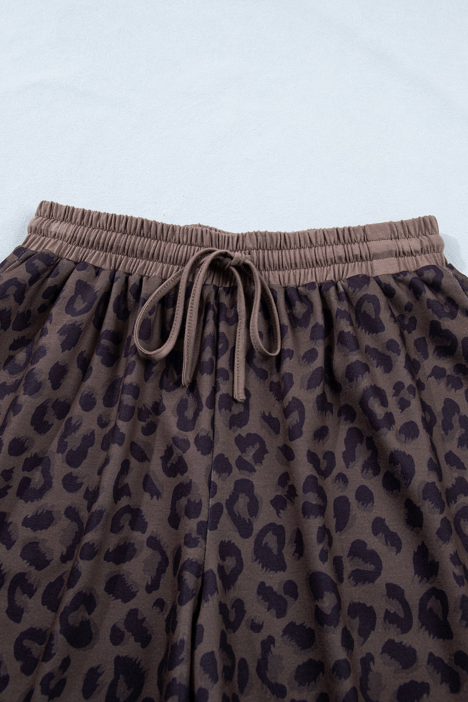 Brown leopard print collared V-neck top and matching shorts set boutique outfit