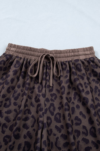 Brown leopard print collared V-neck top and matching shorts set boutique outfit
