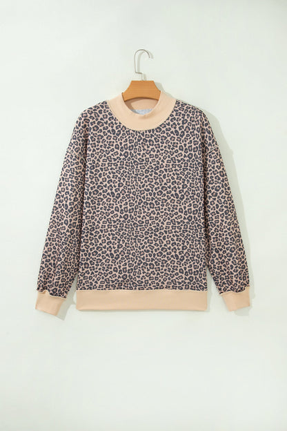 multicolor leopard print high neck ribbed trim sweatshirt with leopard print, high neckline and ribbed trim, women’s boutique fashion