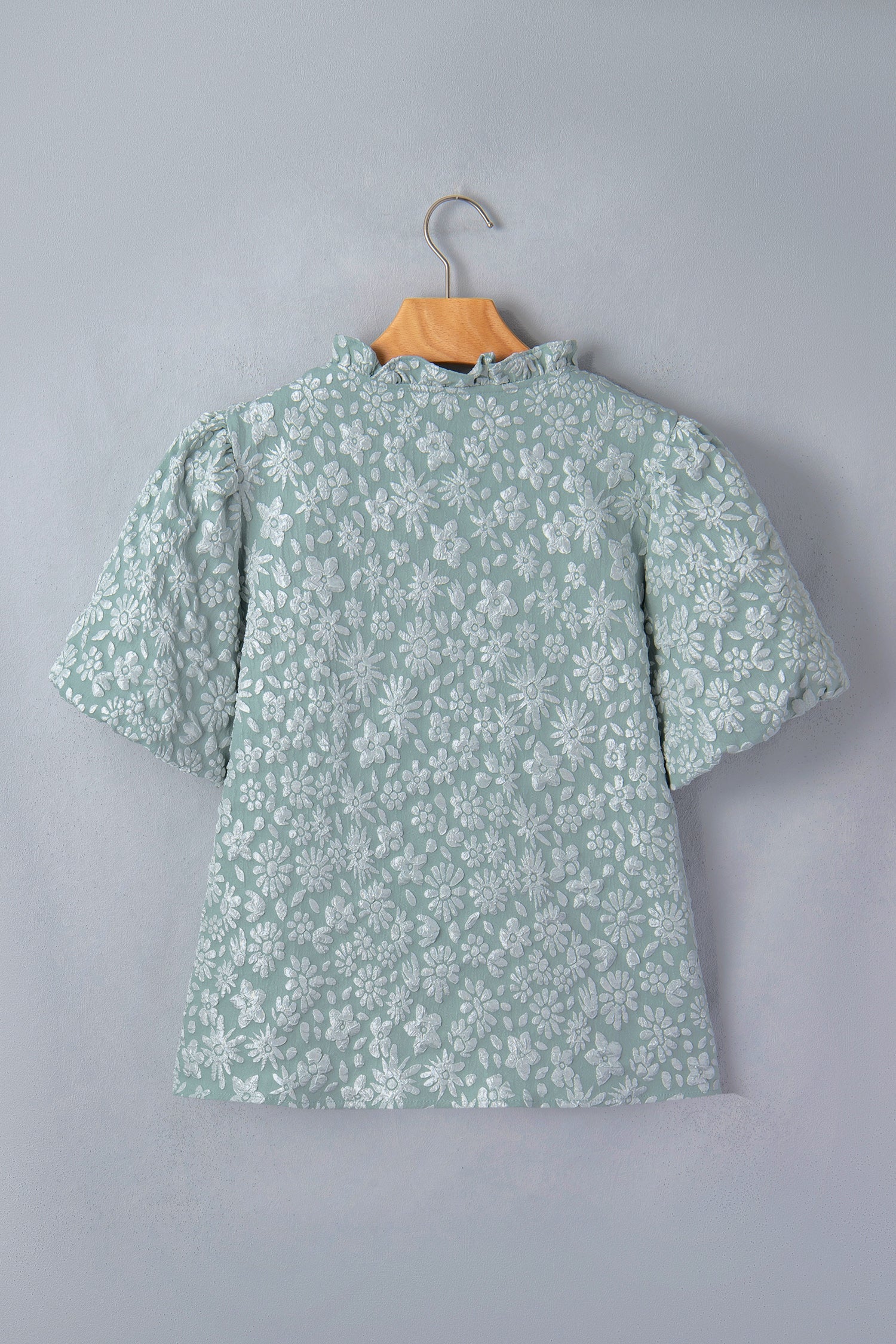 Adalyn Jacquard Puff Sleeve Blouse in Iceland Blue women's boutique apparel