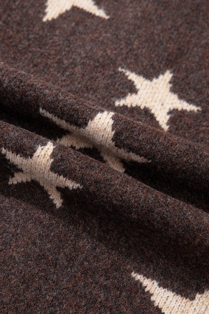 Brown Star Stripe Trim Long Sleeve Open Front Cardigan women's boutique fashion