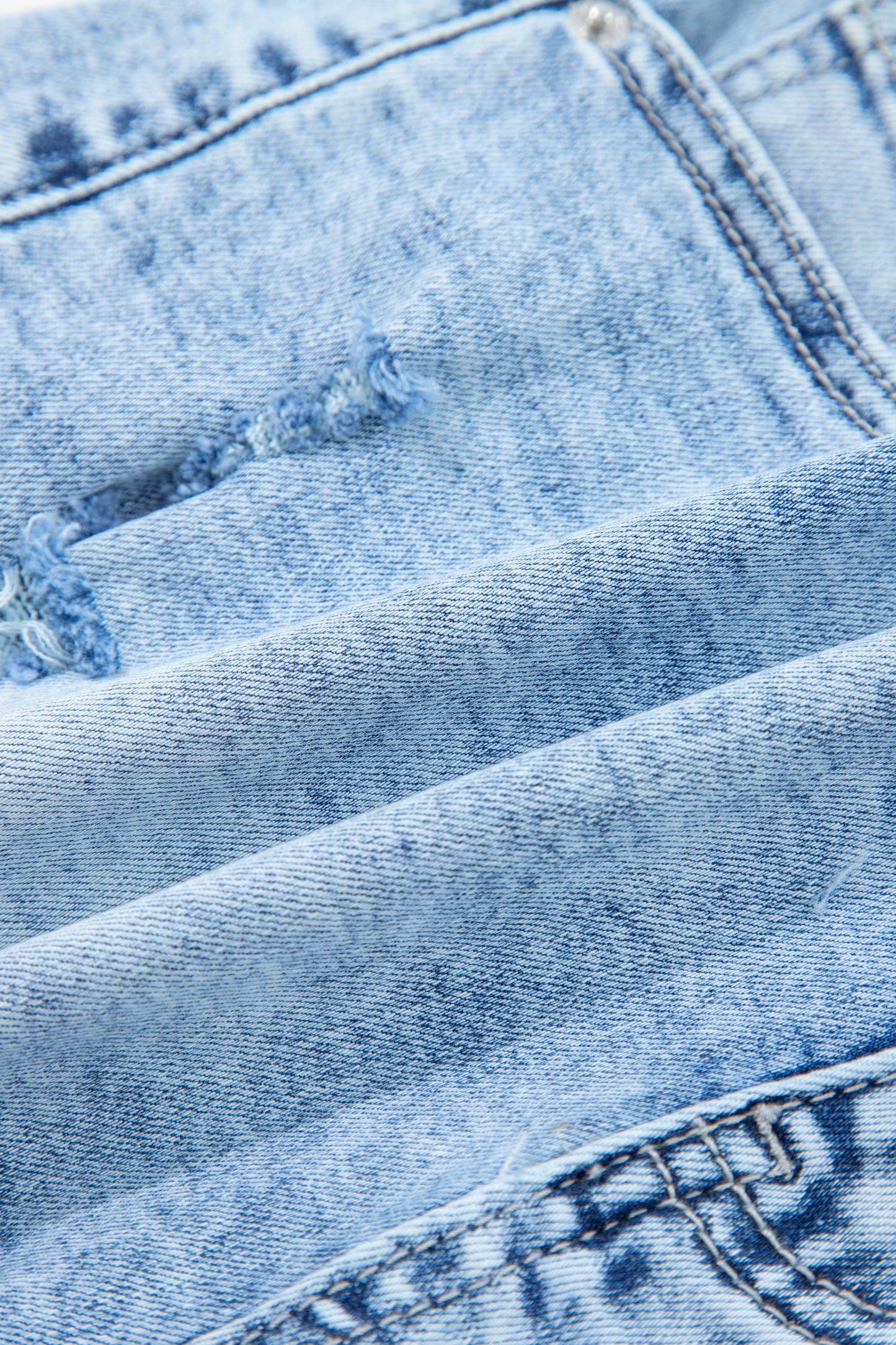 Beau blue acid wash high waist denim shorts with distressed details and casual boutique summer style