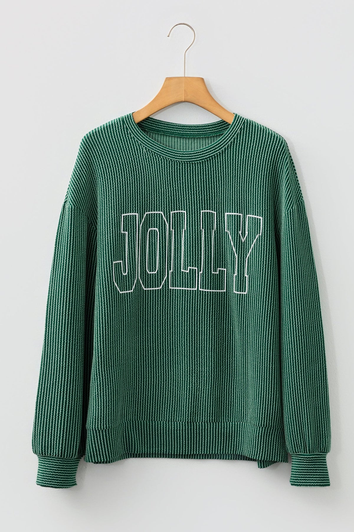 evergreen MERRY JOLLY Christmas long sleeve corded boutique top