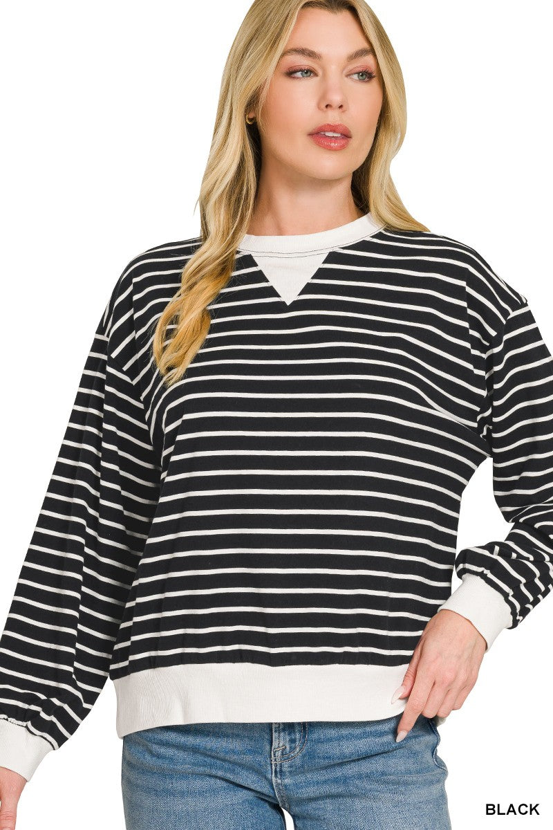 Zenana Striped Rib Banded Sweatshirt boutique fashion apparel with stylish details and comfortable fit