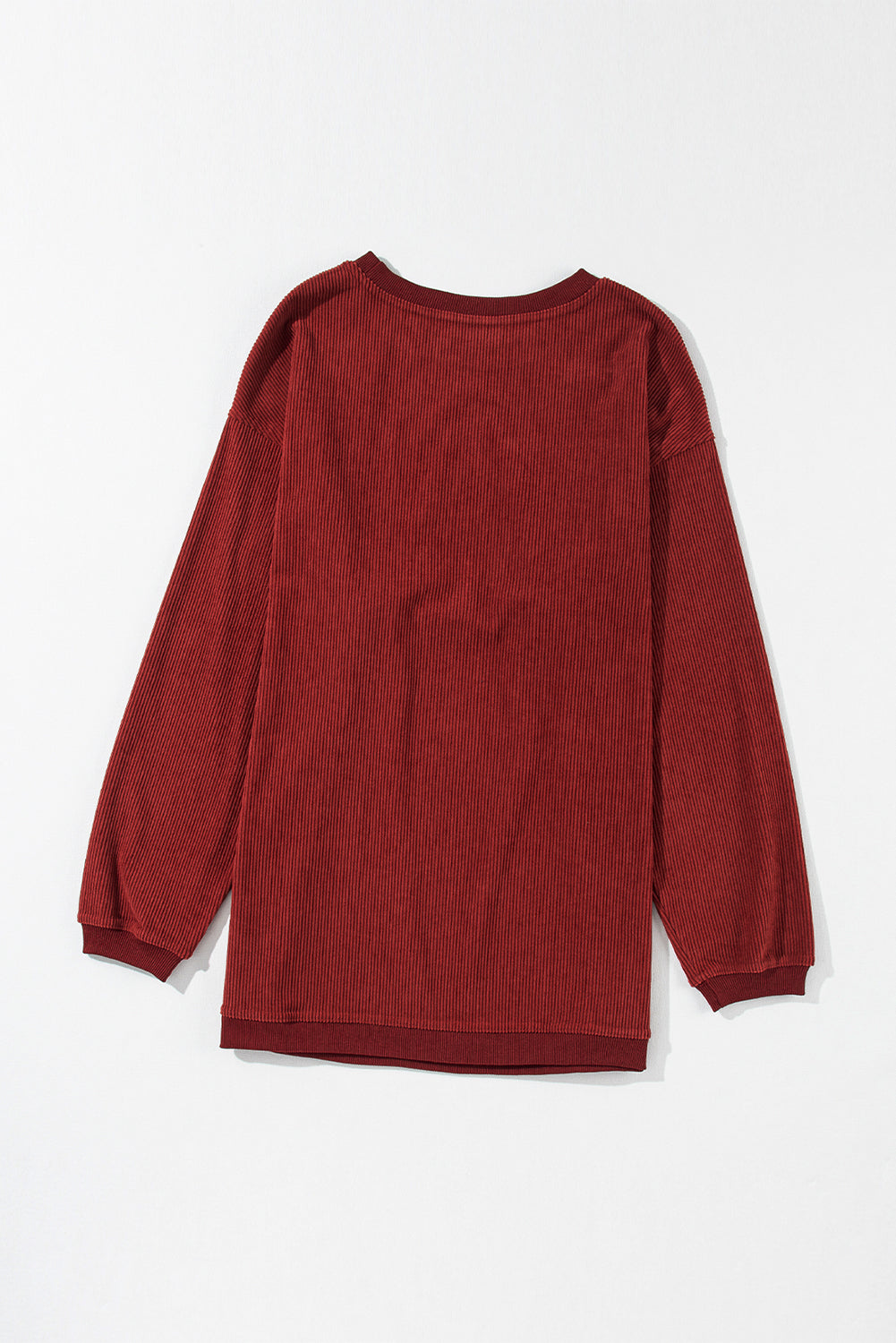 Strawberry Pink ribbed corduroy oversized long sleeve sweatshirt with cozy boutique styling