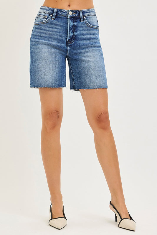 RISEN Tummy Control High Rise Raw Cut Hem Jhorts boutique apparel from Mollie Mae Boutique