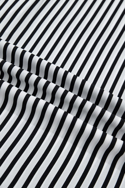 Black Stripe black stripe v-neck button up 3/4 sleeve shirt with boutique fashion styling