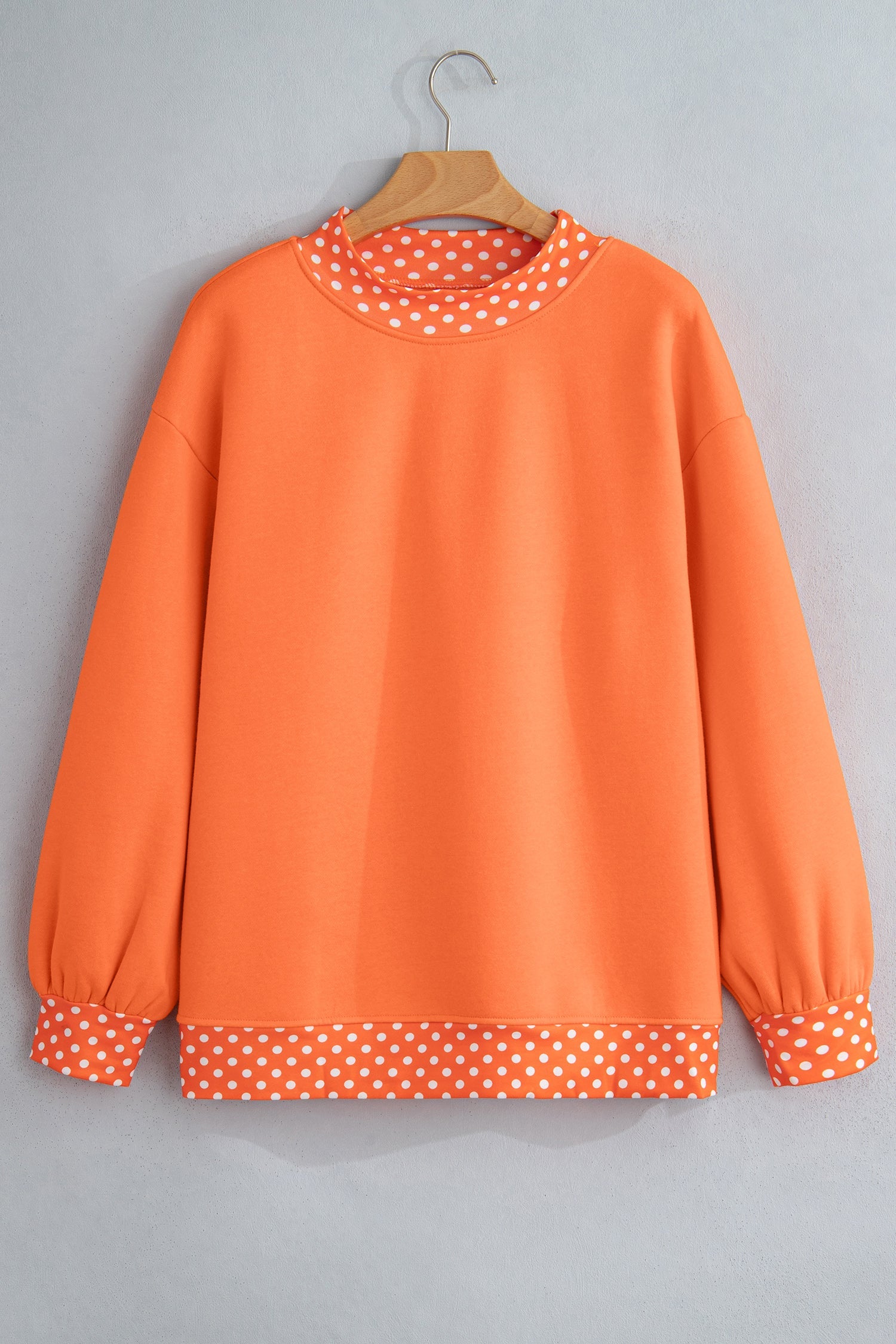 Orange Polka Dot Contrast Trim Mock Neck Sweatshirt with mock neck women's boutique fashion