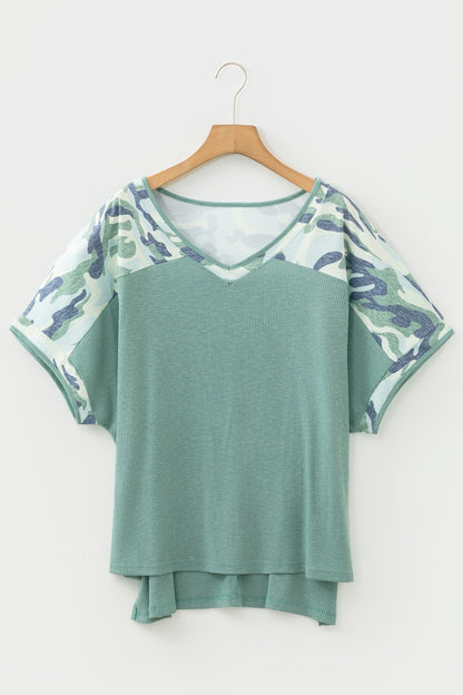 Mazie Mist Ribbed Patchwork PLUS Tee boutique clothing from Mollie Mae Boutique