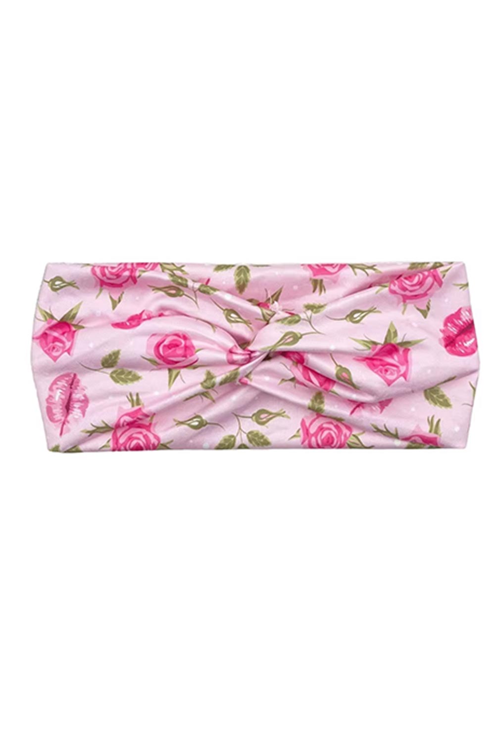 Pink Floral & Lips Print Valentine Twist Headband