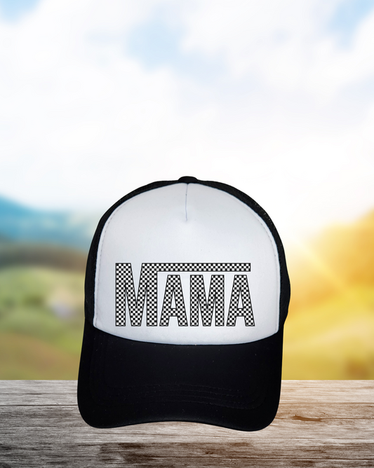 Retro Mom Checkered Trucker Hat -Black