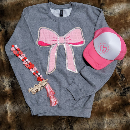Pink Bow Chenille Patch Sweatshirt