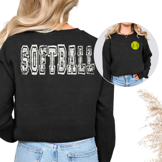 Distressed Varsity Softball Pocket & Back Graphic