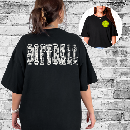 Distressed Varsity Softball Pocket & Back Graphic