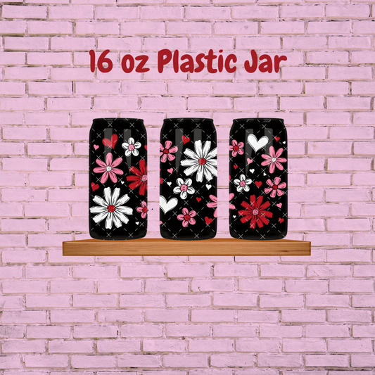 Valentines Florals Plastic Can/Jar with Lid & Straw